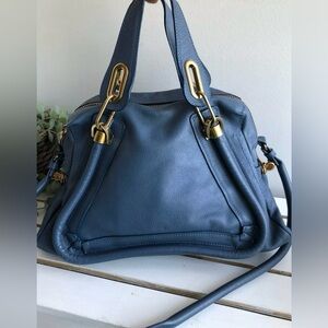 Chloe Blue Paraty Gold Shoulder Bag Pebble Leather